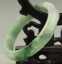 Load image into Gallery viewer, 52-54mm Certified Natural Jadeite Emerald Jade Dragon Ruyi Flower Bracelet Bangle NO.C187 with Gift Box