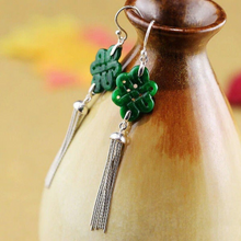 Load image into Gallery viewer, Certified Natural Jadeite Emerald A Jade Pair of Chinese Endless Knot Tassels Jade Earrings with Gift Box
