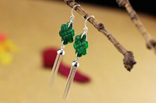 Load image into Gallery viewer, Certified Natural Jadeite Emerald A Jade Pair of Chinese Endless Knot Tassels Jade Earrings with Gift Box
