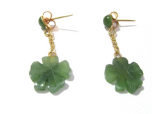 Load image into Gallery viewer, Certified Natural Jadeite Emerald A Jade HandCarved Pair of Lucky Flower Jade Earrings with Gift Box