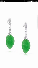 Load image into Gallery viewer, Certified Natural Jadeite Emerald A Jade HandCarved Pair of Leaf Jade Earrings with Gift Box