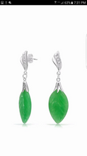 Load image into Gallery viewer, Certified Natural Jadeite Emerald A Jade HandCarved Pair of Leaf Jade Earrings with Gift Box