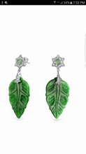 Load image into Gallery viewer, Certified Natural Jadeite Emerald A Jade HandCarved Pair of Leaf Jade Earrings with Gift Box