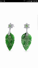 Load image into Gallery viewer, Certified Natural Jadeite Emerald A Jade HandCarved Pair of Leaf Jade Earrings with Gift Box