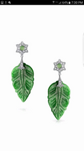 Load image into Gallery viewer, Certified Natural Jadeite Emerald A Jade HandCarved Pair of Leaf Jade Earrings with Gift Box