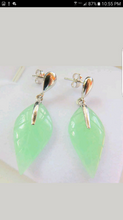 Load image into Gallery viewer, Certified Natural Jadeite Emerald A Jade HandCarved Pair of Leaf Jade Earrings with Gift Box