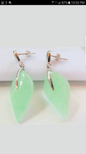 Load image into Gallery viewer, Certified Natural Jadeite Emerald A Jade HandCarved Pair of Leaf Jade Earrings with Gift Box
