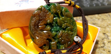 Load image into Gallery viewer, 10% OFF- Certified Natural Red Yellow Green Jadeite Emerald Jade Handcarved Lucky 2 Dragons-Pixiu PendantNO.C888