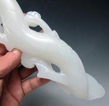 Load image into Gallery viewer, 10''Height-Chinese Genuine Natural White Jade Hand-Carved Lingzhi &amp; Ruyi Statue (Large)