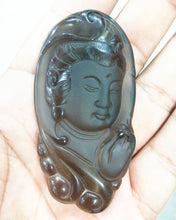 Load image into Gallery viewer, Certified Natural Icy Obsidian Emerald Jade GuanYin Pendant