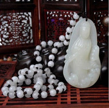 Load image into Gallery viewer, Certified Natural Chinese White Emerald Jade Guanyin Pendant