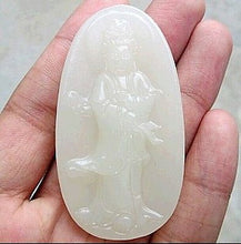 Load image into Gallery viewer, Certified Natural White Jadeite Emerald Jade Jewelry Nobility Guanyin Pendant 《Grade A》