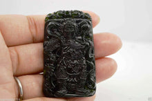 Load image into Gallery viewer, Certified Natural Nephrite Black (Green inside) Jade Guan Yu Pendant