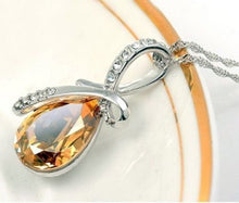 Load image into Gallery viewer, 10% OFF on Sales- New Fashion Woman Natural Green/Clear/Pink/Yellow/Blue Teardrop Gem Stone Pendant-Silver Necklace