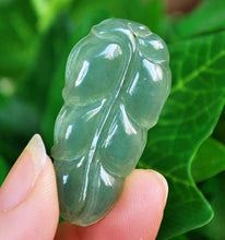 Load image into Gallery viewer, 10% OFF- Certified Natural Oily Icy Jadeite Emerald A*Jade HandCarved Leaf Pendant 0539