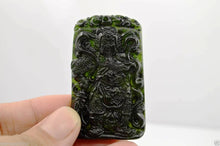 Load image into Gallery viewer, Certified Natural Nephrite Black (Green inside) Jade Guan Yu Pendant