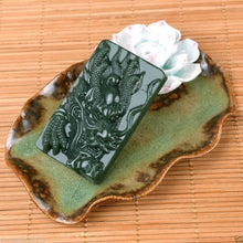 Load image into Gallery viewer, Certified Natural Green Hetain Jade HandCarved Dragon Pendant