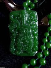 Load image into Gallery viewer, Certified Natural Green Hetain Jade HandCarved Kuanyu Pendant