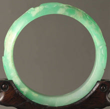 Load image into Gallery viewer, 10% OFF- 55/56 mm Certified Natural Jadeite Emerald A Jade HandCarved Ruyi Flower Bracelet Bangle Y352