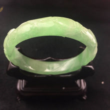 Load image into Gallery viewer, 10% OFF- 55/56 mm Certified Natural Jadeite Emerald A Jade HandCarved Ruyi Flower Bracelet Bangle A-2495