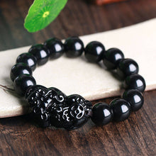 Load image into Gallery viewer, 10% OFF- 54-60mm Certified Natural Black Pearl Emerald A*Jade HandCarved Beads Stretchy Bracelet