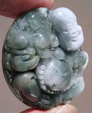 Load image into Gallery viewer, 10% OFF- Certified Natural Jadeite Emerald Jade Tablet Translucent Buddha Pendant 《Grade A》0165