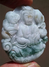 Load image into Gallery viewer, 10% OFF- Certified Natural Jadeite Emerald Jade Tablet Translucent Guanyin Pendant 《Grade A》0203