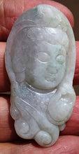 Load image into Gallery viewer, 10% OFF- Certified Natural Floral Jadeite Emerald Jade Tablet Translucent Guanyin Pendant 《Grade A》0202