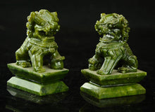 Load image into Gallery viewer, 2 pcs- A Pair of Chinese Genuine Natural Green Jade HandCarved Lion Statues