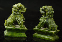 Load image into Gallery viewer, 2 pcs- A Pair of Chinese Genuine Natural Green Jade HandCarved Lion Statues
