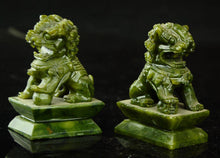 Load image into Gallery viewer, 2 pcs- A Pair of Chinese Genuine Natural Green Jade HandCarved Lion Statues