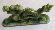 Load image into Gallery viewer, 7''L- 2 pcs-A Pair of Chinese Genuine Natural Green Jade HandCarved Dragon Statues