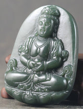 Load image into Gallery viewer, Certified Natural Jadeite Emerald Jade Guanyin Pendant《Grade A》