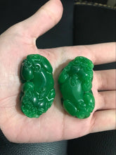 Load image into Gallery viewer, 10% OFF- A Pair Certified Natural Jadeite Emerald Jade Pixiu Pendants《Grade A》(2 pcs)