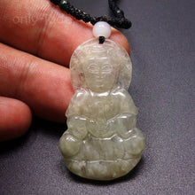 Load image into Gallery viewer, 10% OFF- Certified Natural Ice Jadeite Emerald Jade Tablet Translucent Guanyin Pendant 《Grade A》1110