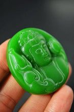 Load image into Gallery viewer, 10% OFF- Certified Natural Emerald Jade Handcarved Guanyin Pendant A19402018