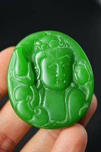 Load image into Gallery viewer, 10% OFF- Certified Natural Emerald Jade Handcarved Guanyin Pendant A19402018