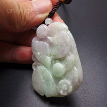 Load image into Gallery viewer, 10% OFF- Certified Natural 3-Color Icy Jadeite Emerald Jade Tablet Ruyi Flower Pendant 《Grade A》5606