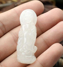 Load image into Gallery viewer, Certified Natural White Emerald Jade Guanyin Pendant