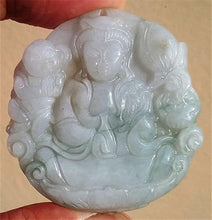 Load image into Gallery viewer, 10% OFF- Certified Natural Jadeite Emerald Jade Tablet Translucent Guanyin Pendant 《Grade A》0190