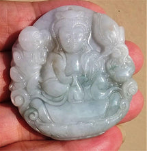 Load image into Gallery viewer, 10% OFF- Certified Natural Jadeite Emerald Jade Tablet Translucent Guanyin Pendant 《Grade A》0190