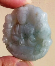 Load image into Gallery viewer, 10% OFF- Certified Natural Jadeite Emerald Jade Tablet Translucent Guanyin Pendant 《Grade A》0190