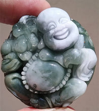 Load image into Gallery viewer, 10% OFF- Certified Natural Jadeite Emerald Jade Tablet Translucent Buddha Pendant 《Grade A》0165