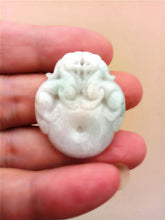 Load image into Gallery viewer, 10% OFF- Certified Natural Jadeite Emerald Jade Tablet Translucent 2 Dragons Pendant 《Grade A》0188