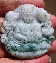 Load image into Gallery viewer, 10% OFF- Certified Natural Jadeite Emerald Jade Tablet Translucent Guanyin Pendant 《Grade A》0203