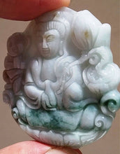 Load image into Gallery viewer, 10% OFF- Certified Natural Jadeite Emerald Jade Tablet Translucent Guanyin Pendant 《Grade A》0203