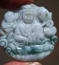Load image into Gallery viewer, 10% OFF- Certified Natural Jadeite Emerald Jade Tablet Translucent Guanyin Pendant 《Grade A》0203