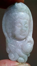 Load image into Gallery viewer, 10% OFF- Certified Natural Floral Jadeite Emerald Jade Tablet Translucent Guanyin Pendant 《Grade A》0202