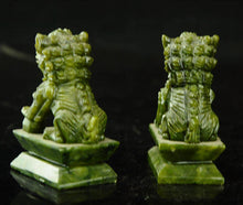 Load image into Gallery viewer, 2 pcs- A Pair of Chinese Genuine Natural Green Jade HandCarved Lion Statues