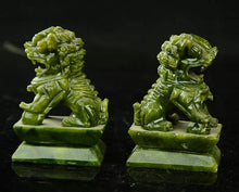 Load image into Gallery viewer, 2 pcs- A Pair of Chinese Genuine Natural Green Jade HandCarved Lion Statues